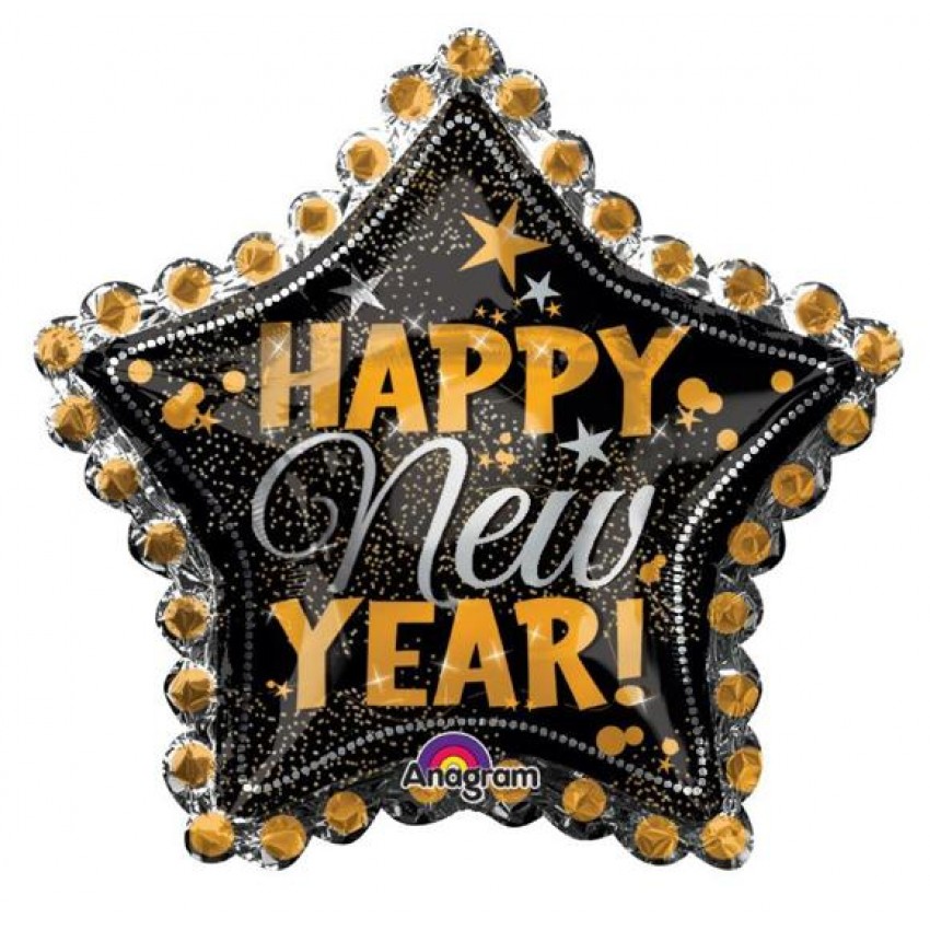 Palloncini Decorati Happy New Year Stella XL® SuperShapes™ (36”)