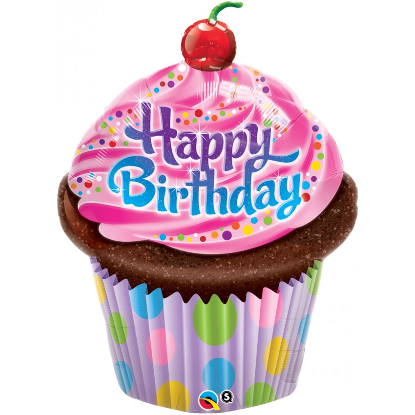 Palloncini Mylar Happy Birthday Cupcake SuperShape (35”)