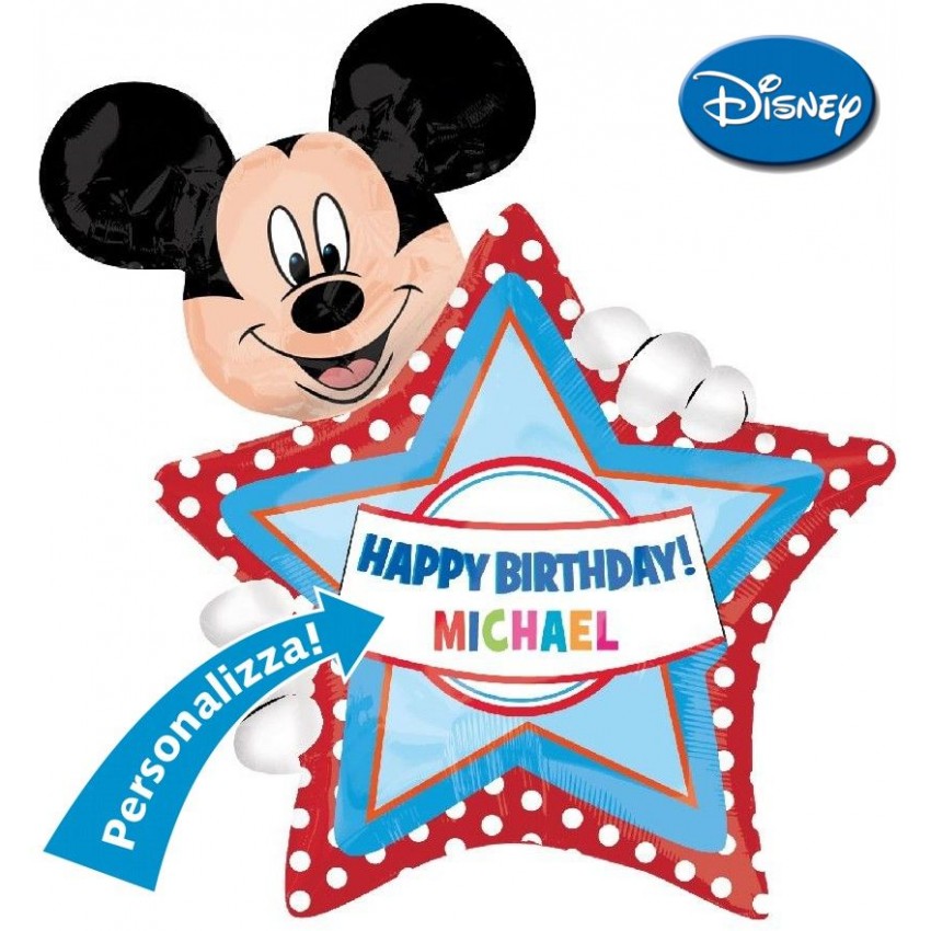 Palloncini Mylar Mickey Birthday Personalizzabile XL® SuperShapes™ (36”)